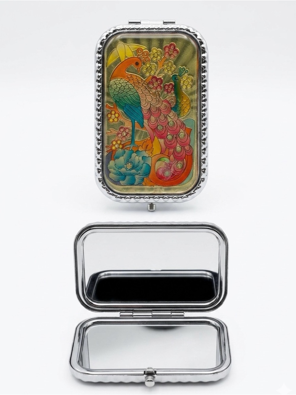 Swan Design Compact Mirror with Crystal Accents Metal Finish